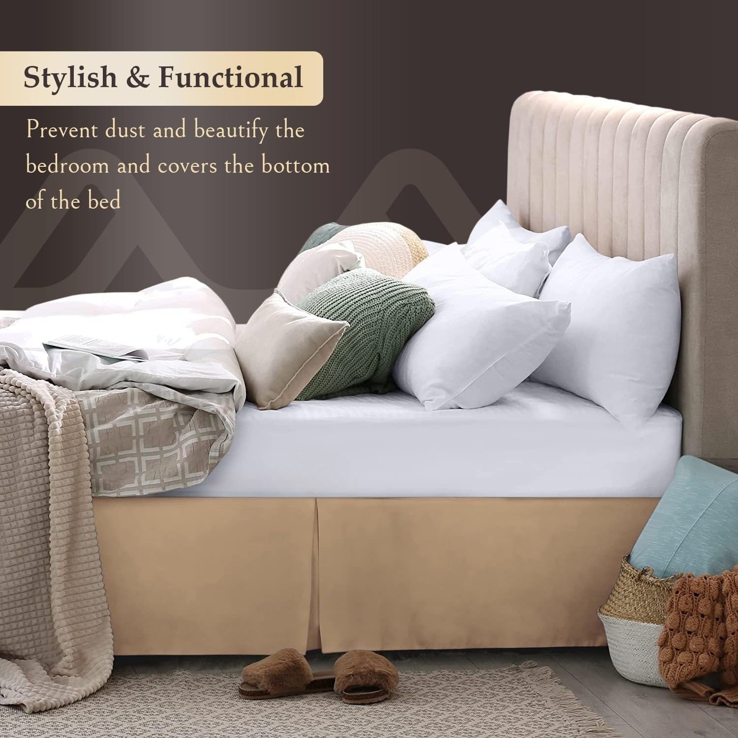 Split‑Corner Pleated Microfiber Queen Bed Skirt