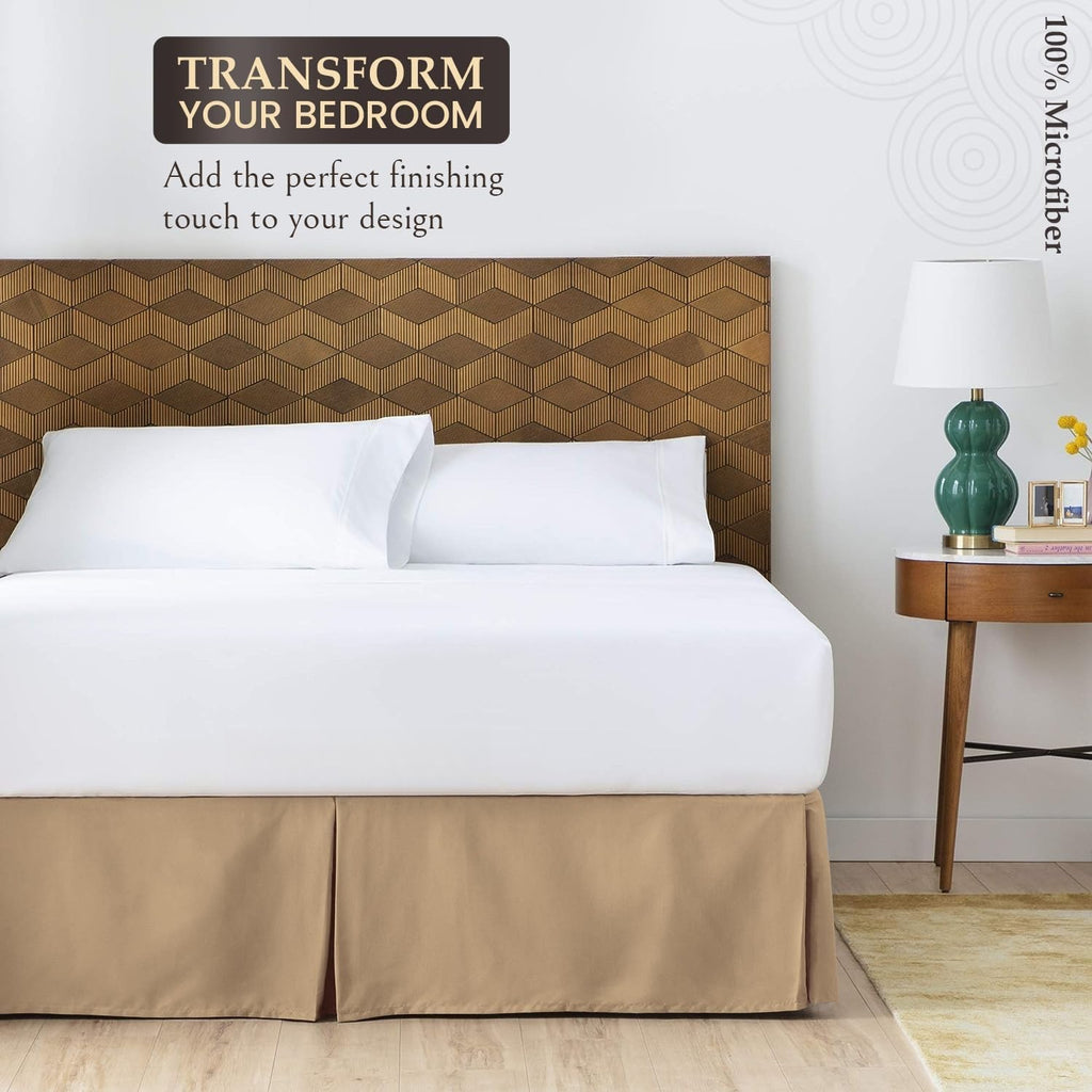 Split‑Corner Pleated Microfiber Queen Bed Skirt