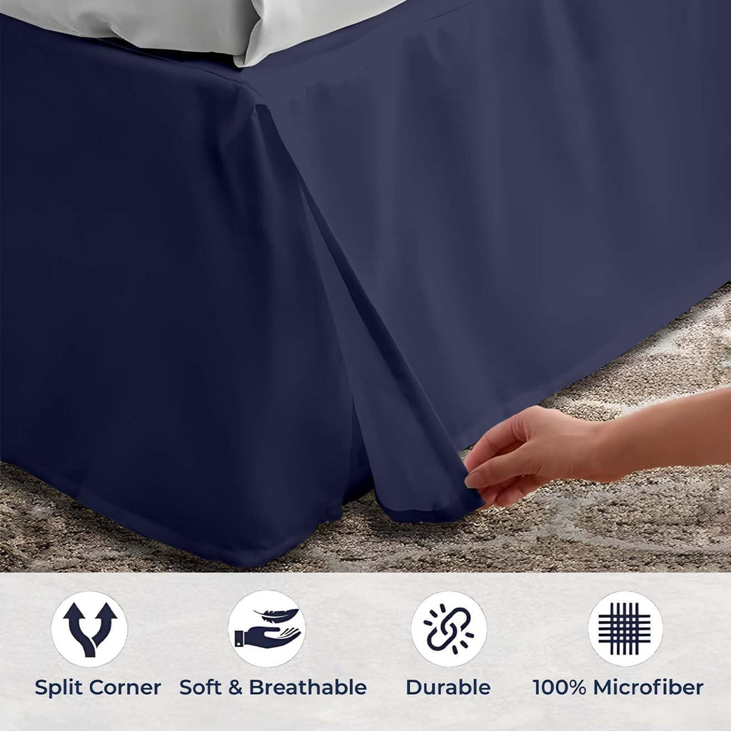 Pleated Split‑Corner Microfiber Queen Bed Skirt