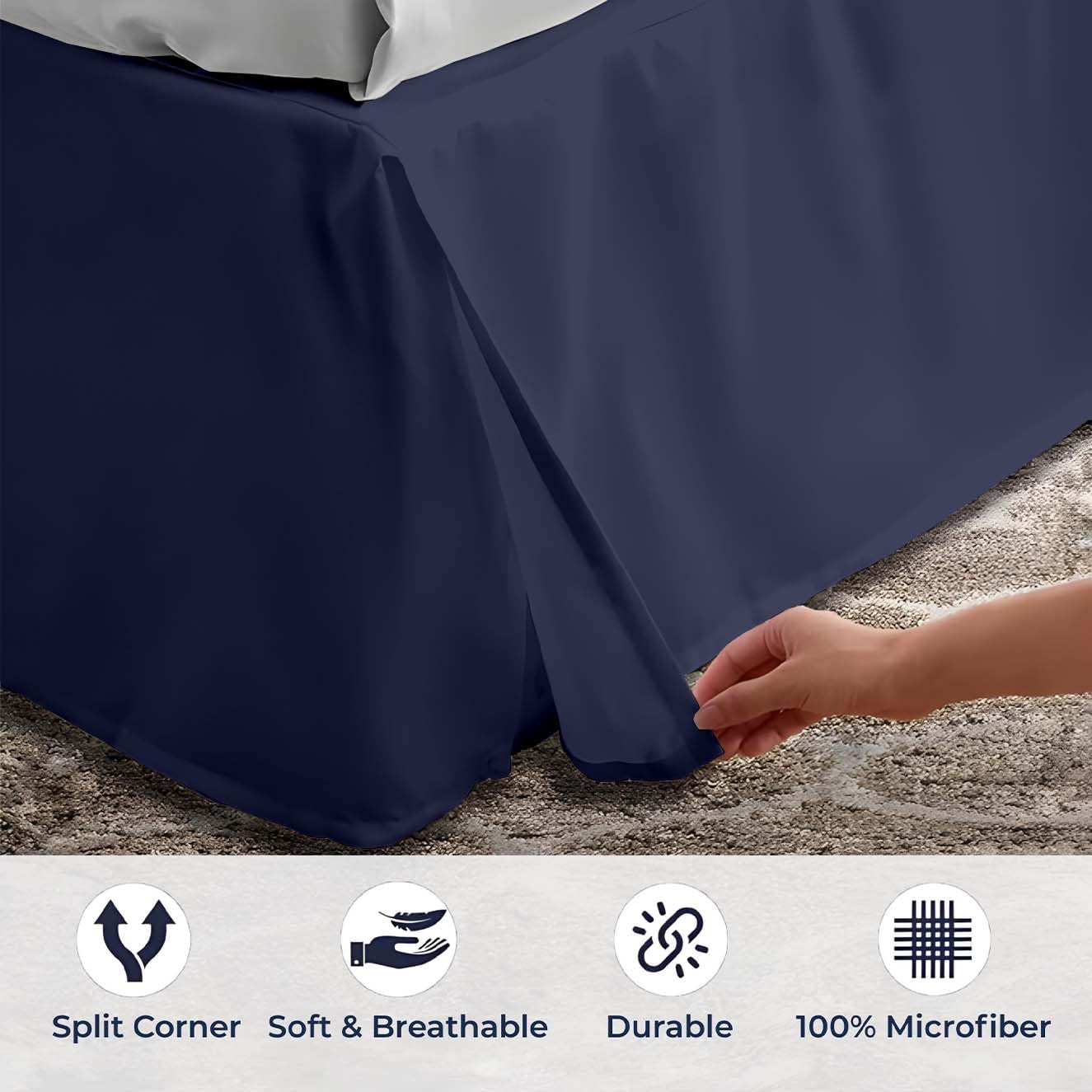 Pleated Split‑Corner Microfiber Queen Bed Skirt