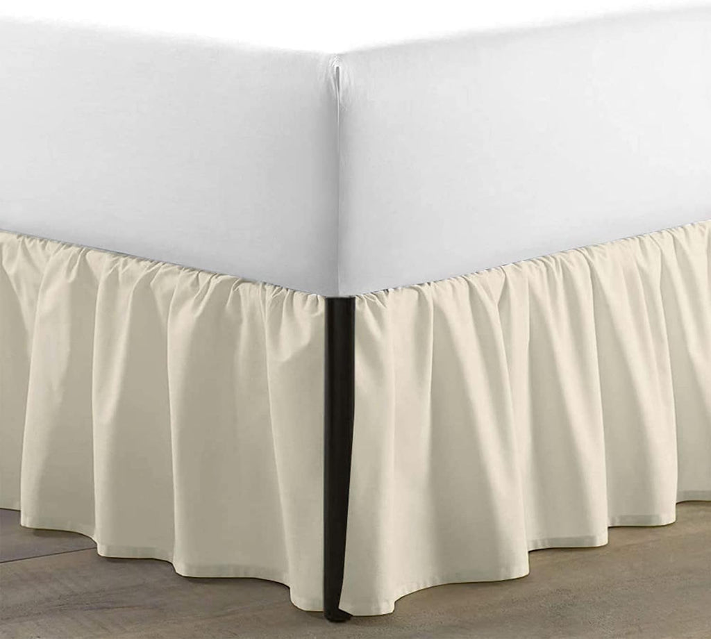 Ivory Split‑Corner Ruffled Queen Bed Skirt