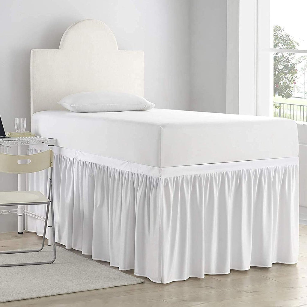 White Twin XL Dorm Long Drop Bed Skirt
