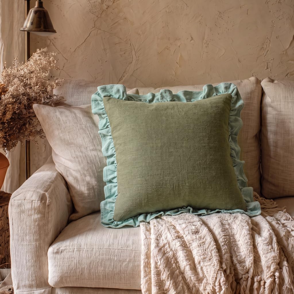 Vintage Linen Green Pillow Covers Set