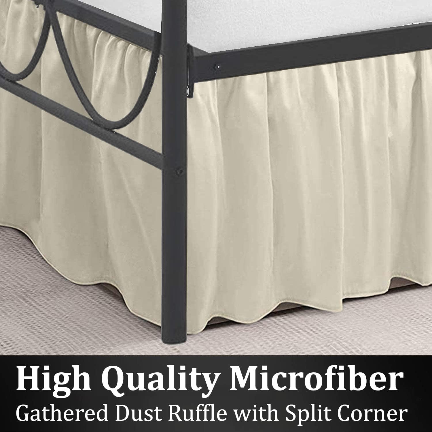 Ivory Split‑Corner Ruffled Queen Bed Skirt
