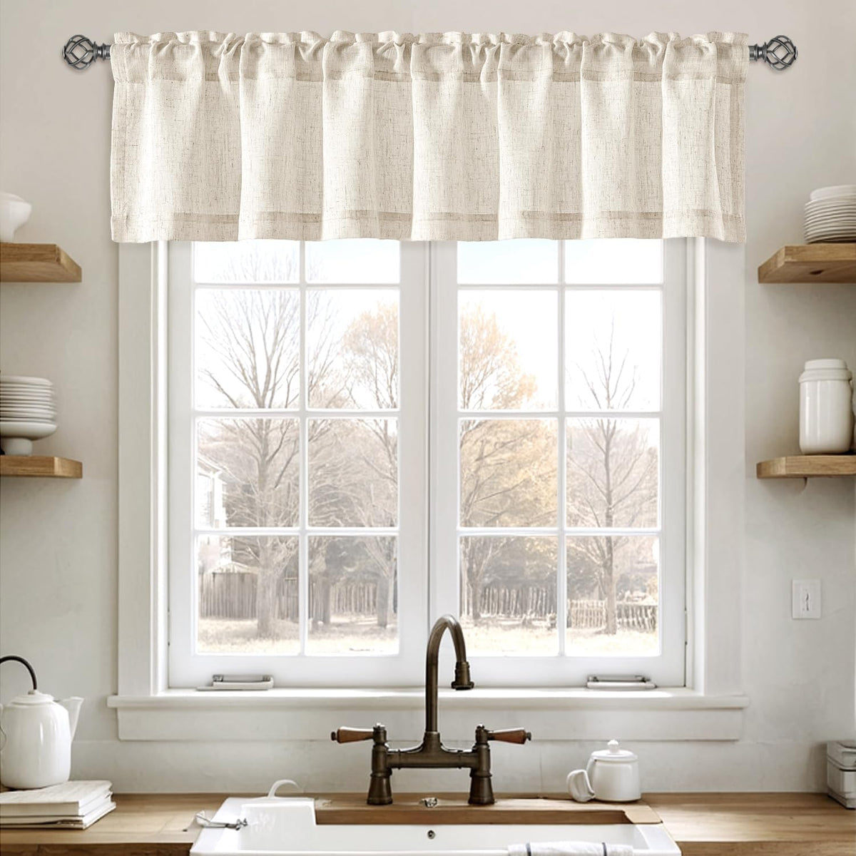 Linen Semi‑Sheer Farmhouse Window Valance Panels