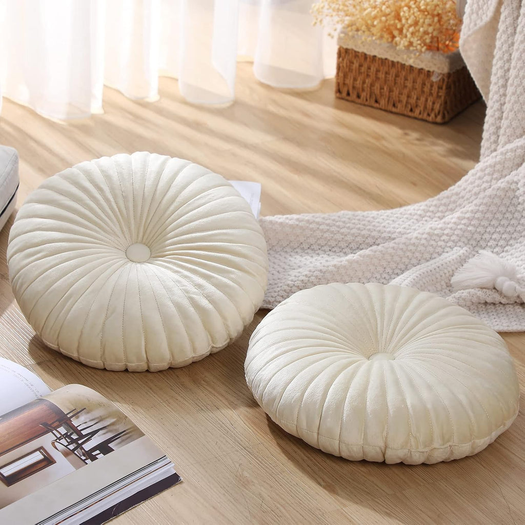 Cream Velvet Round Pumpkin Throw Pillows