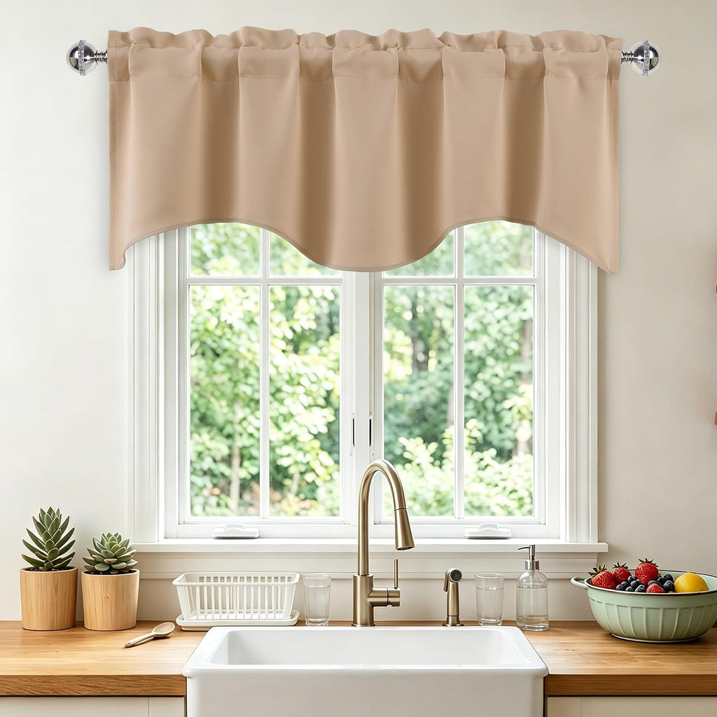 Scalloped Edge Beige Window Valance Panel