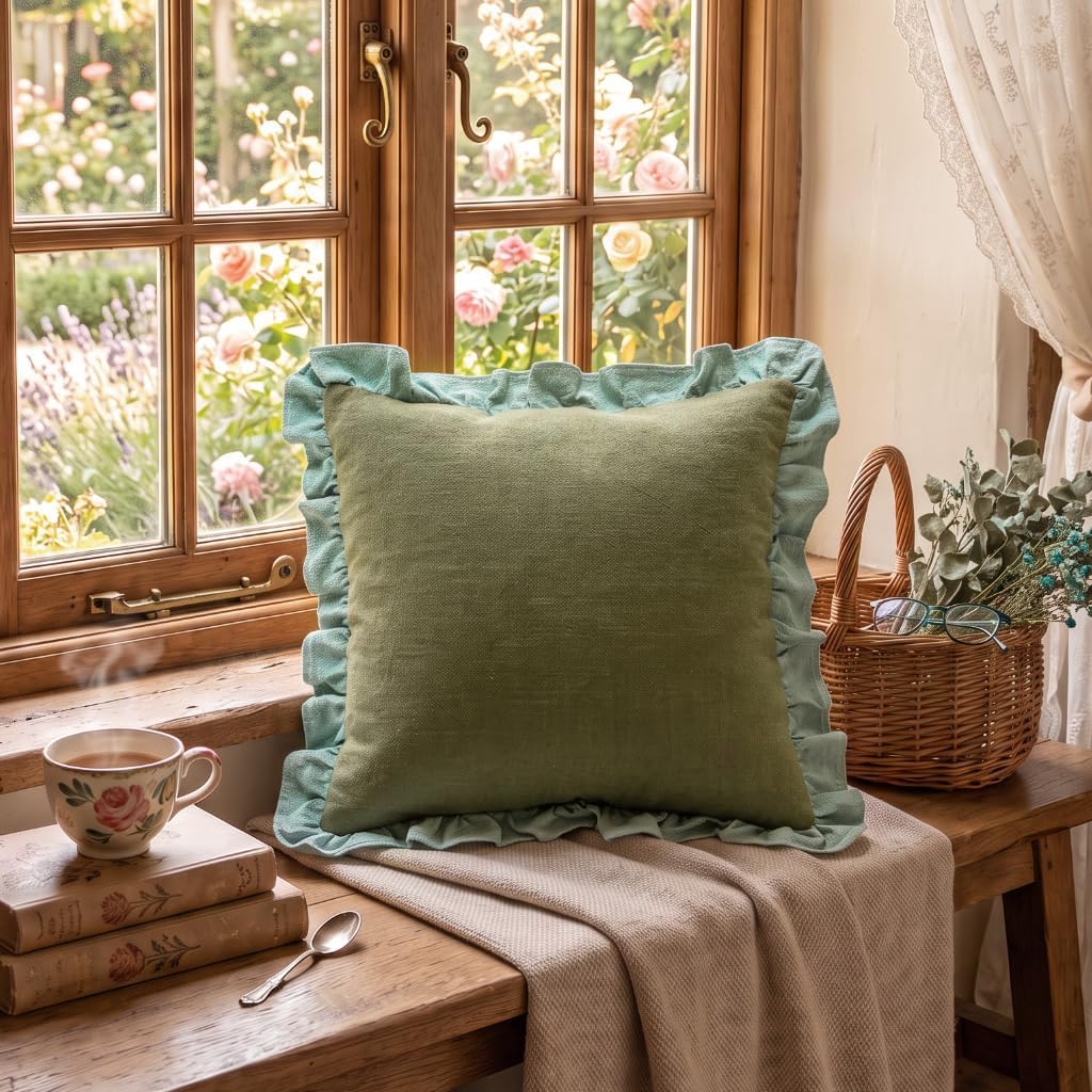 Vintage Linen Green Pillow Covers Set