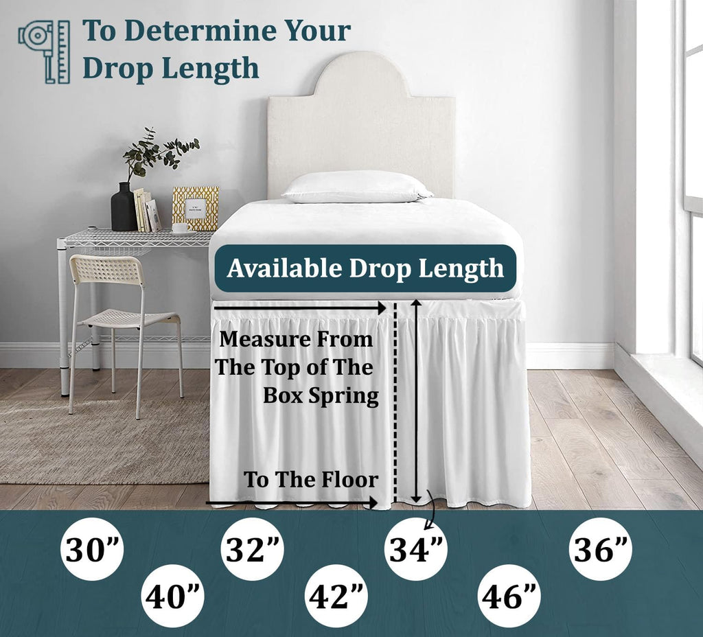 White Twin XL Dorm Long Drop Bed Skirt