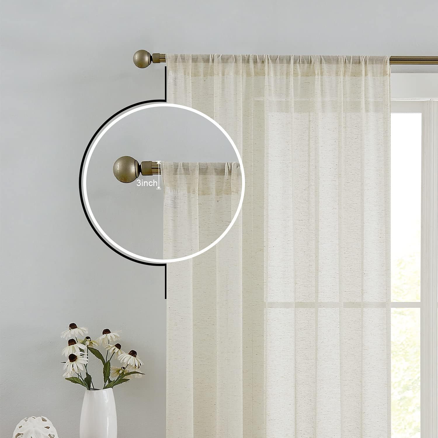 Textured Linen Semi‑Sheer Window Valance Panels