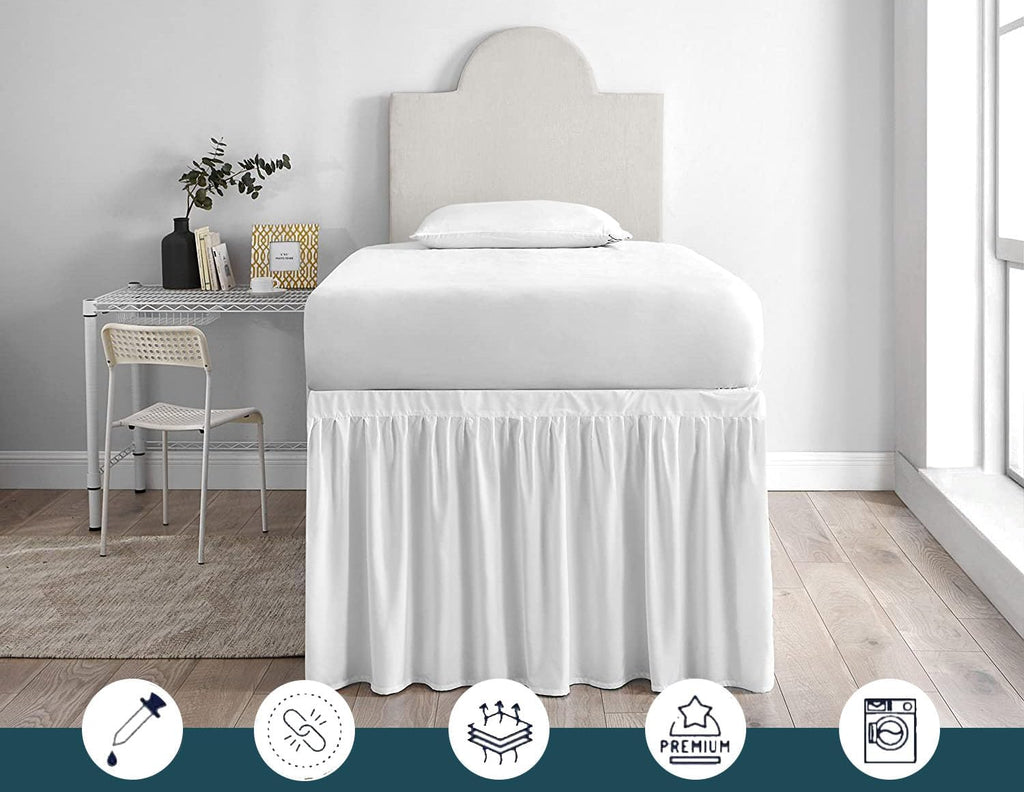White Twin XL Dorm Long Drop Bed Skirt