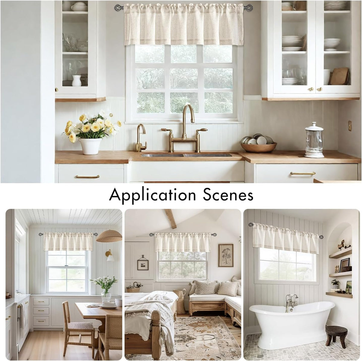 Linen Semi‑Sheer Farmhouse Window Valance Panels