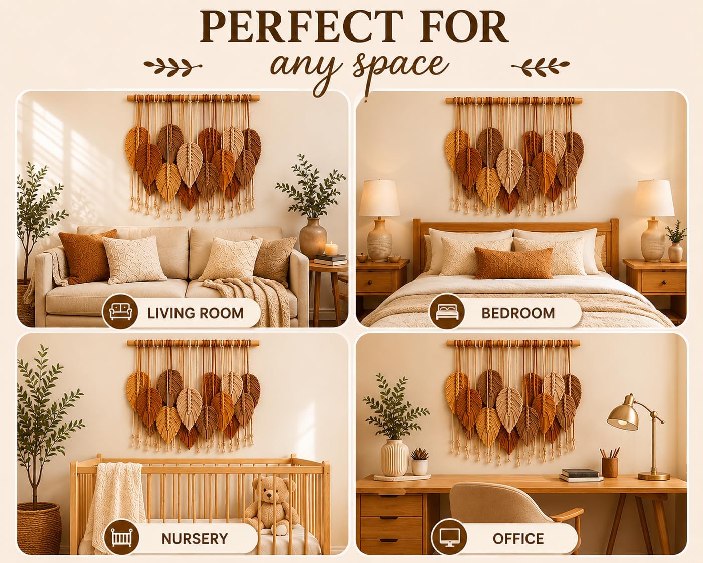Boho Leaf Macrame Woven Wall Hanging Decor
