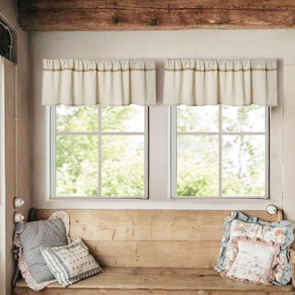 Cotton Linen Lace‑Trim Window Valance 2‑Pack