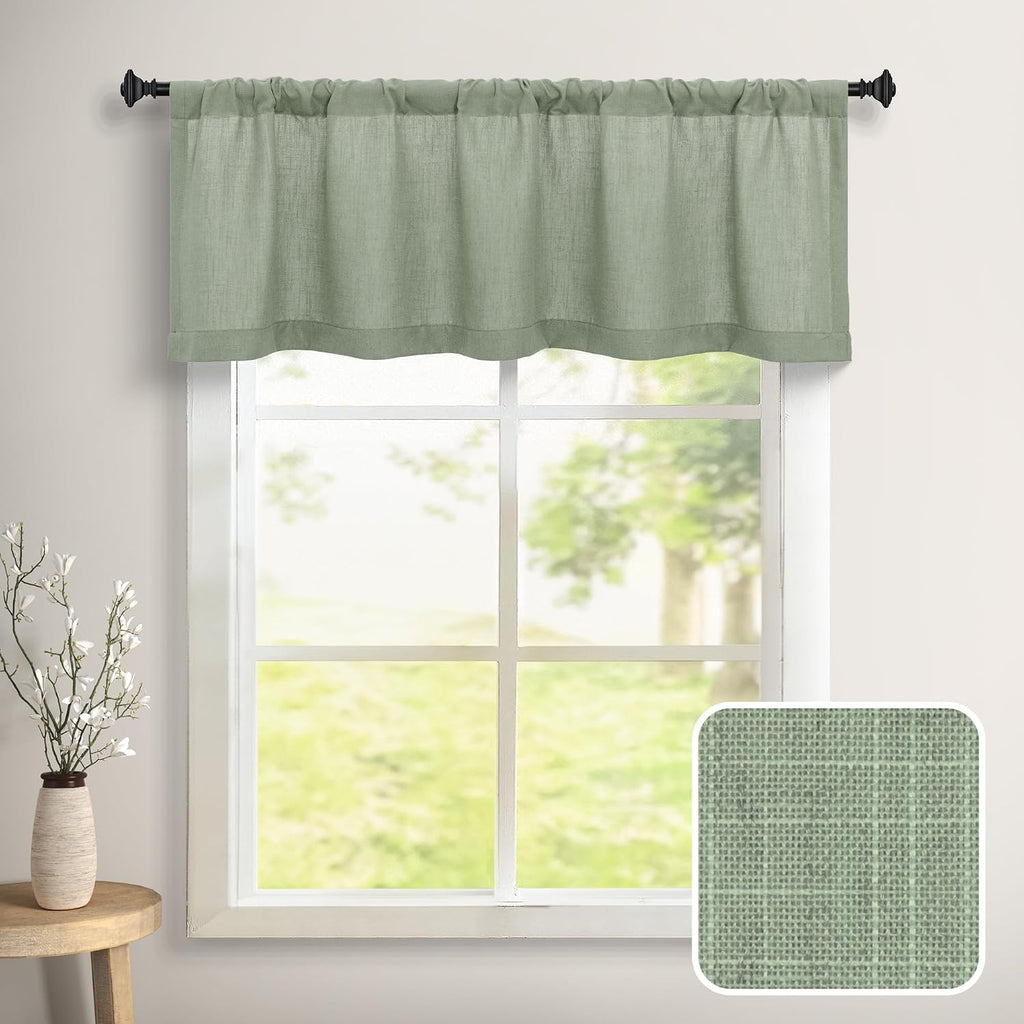 Boho Linen Sage Green Window Valance