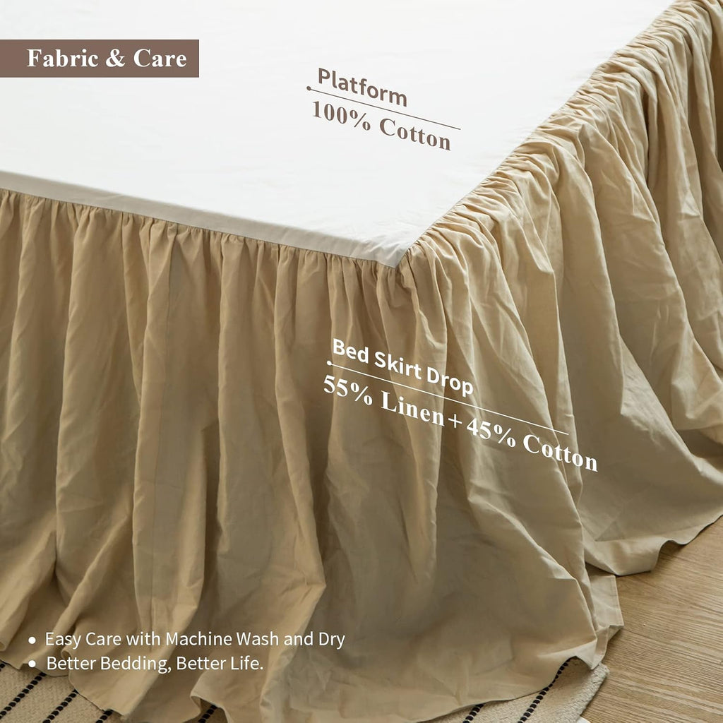 Pleated Frill Linen Blend Farmhouse Bed Skirt