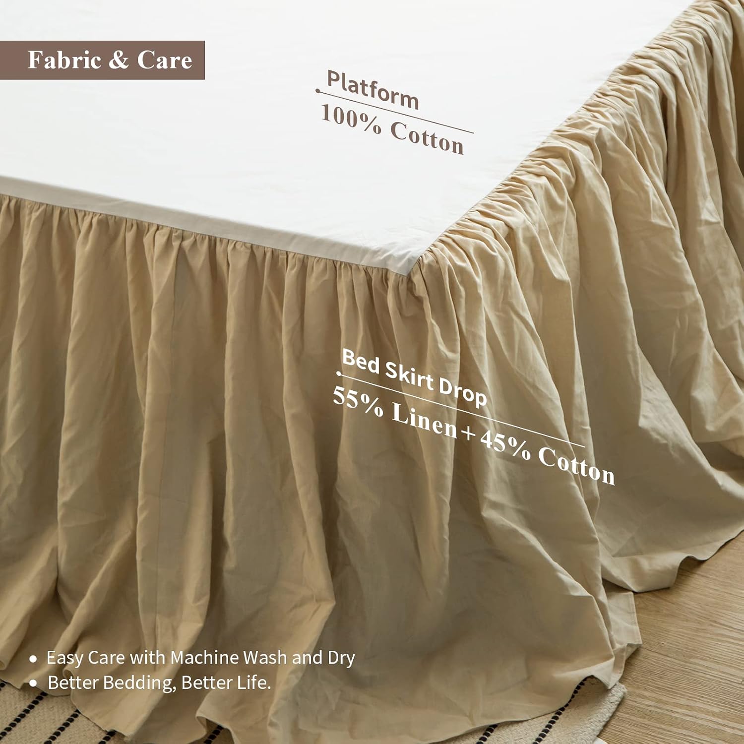 Pleated Frill Linen Blend Farmhouse Bed Skirt