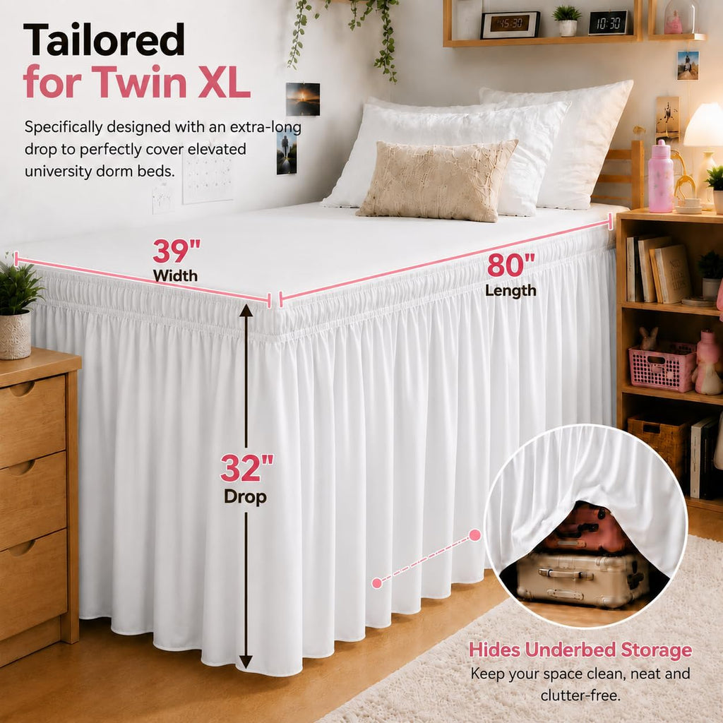 Elastic Wrap‑Around Dorm Dust Ruffle Bed Skirt