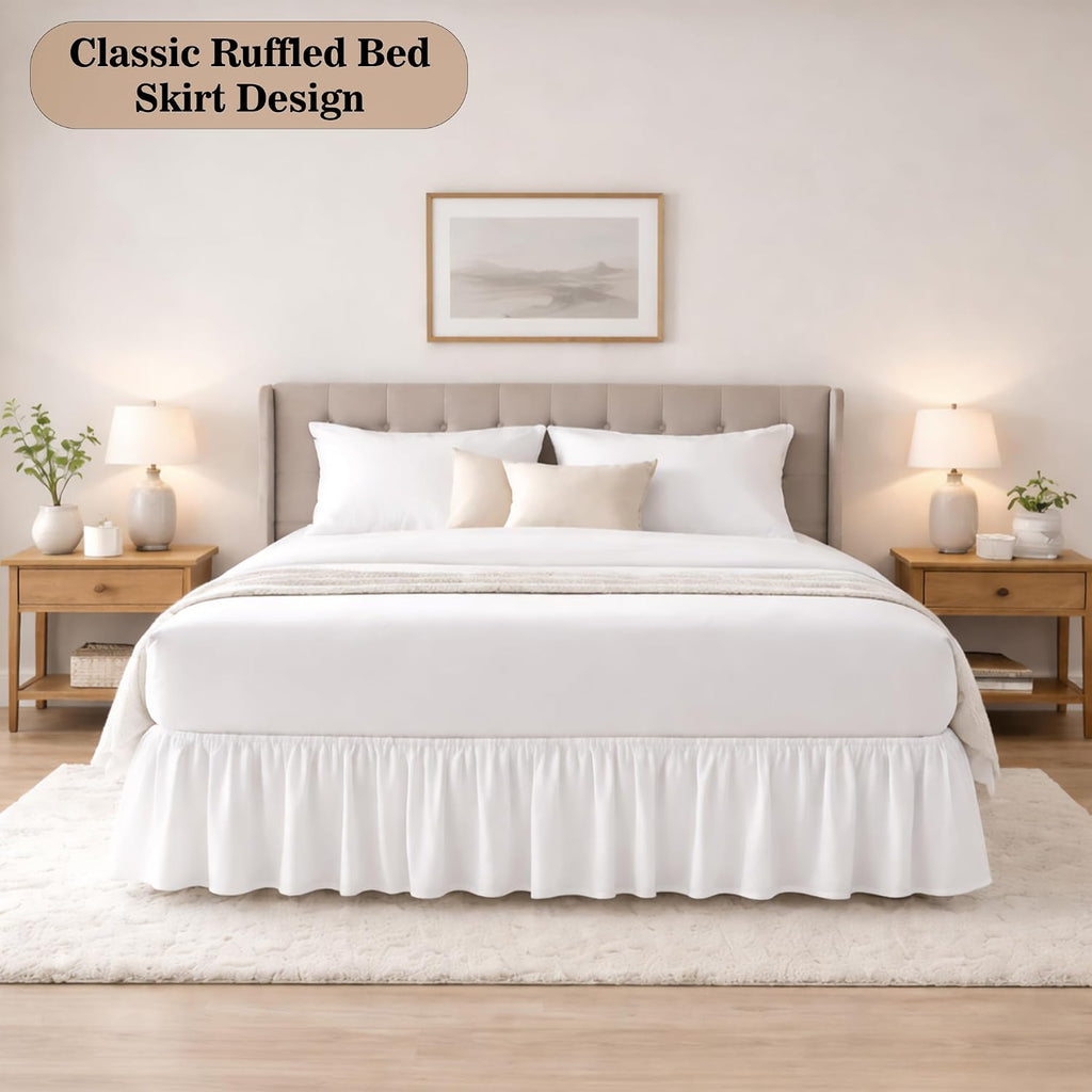 White Ruffled Microfiber Queen Bed Skirt