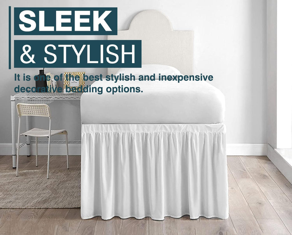 White Twin XL Dorm Long Drop Bed Skirt