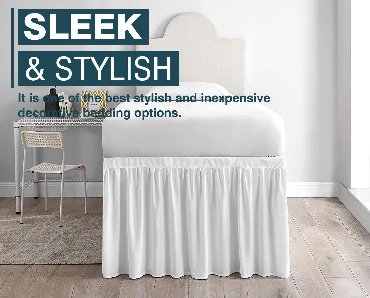White Twin XL Dorm Long Drop Bed Skirt