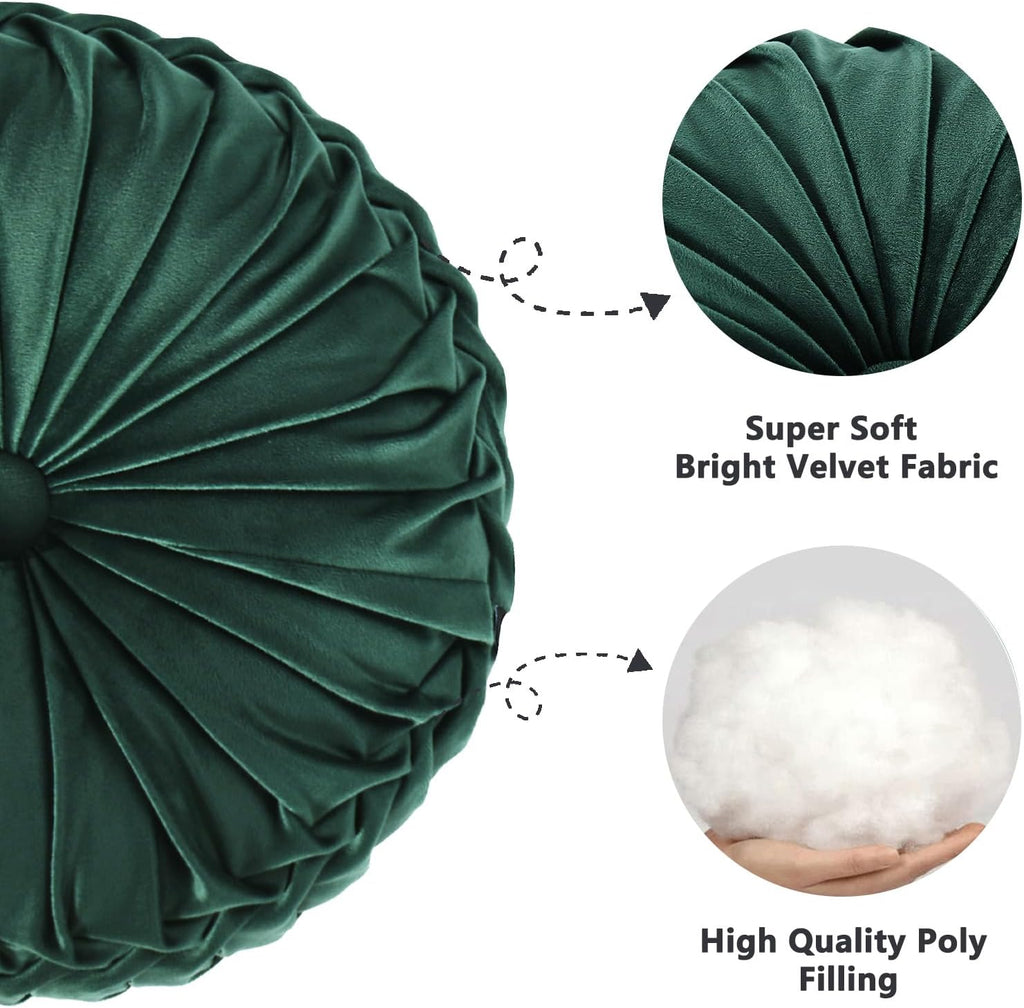 Emerald Velvet Pleated Round Throw Pillows