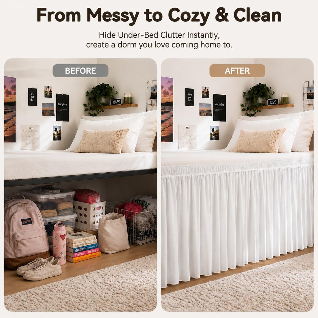 Elastic Wrap‑Around Dorm Dust Ruffle Bed Skirt