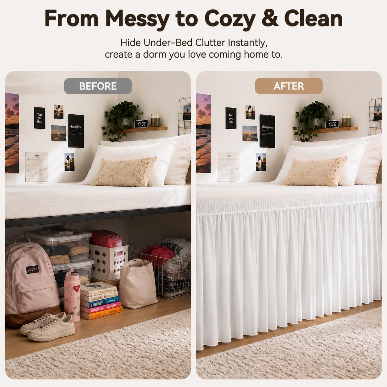 Elastic Wrap‑Around Dorm Dust Ruffle Bed Skirt