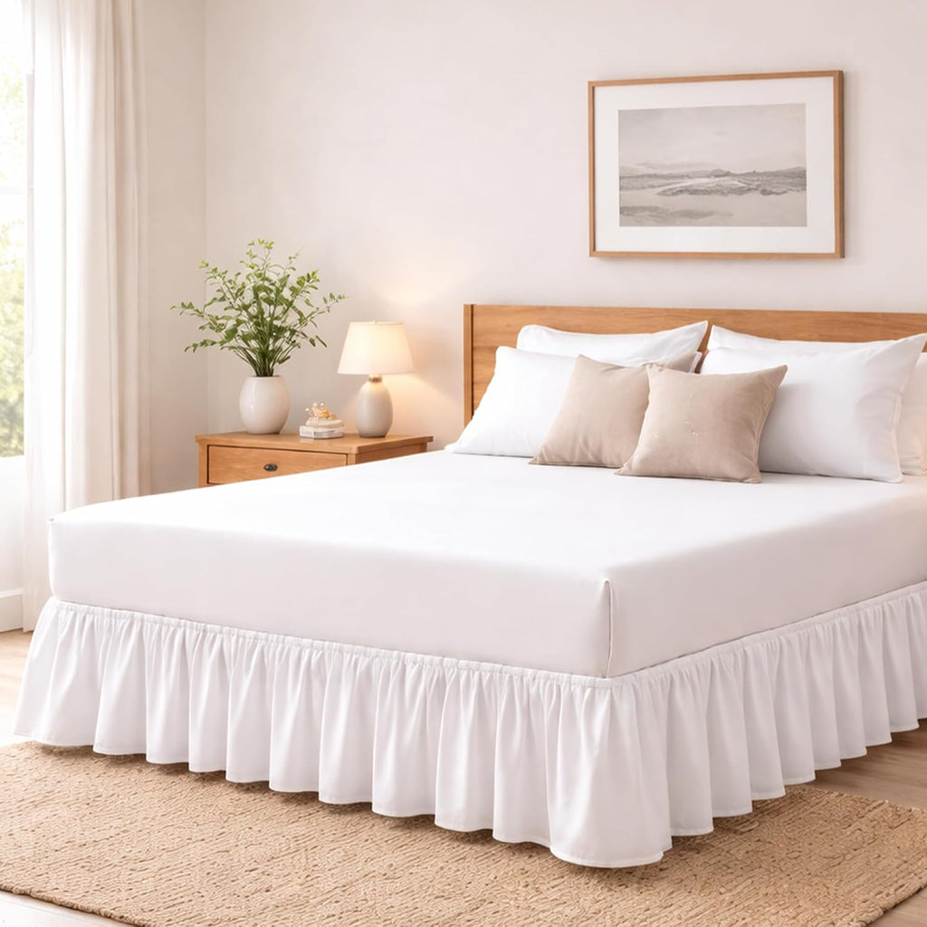 White Ruffled Microfiber Queen Bed Skirt
