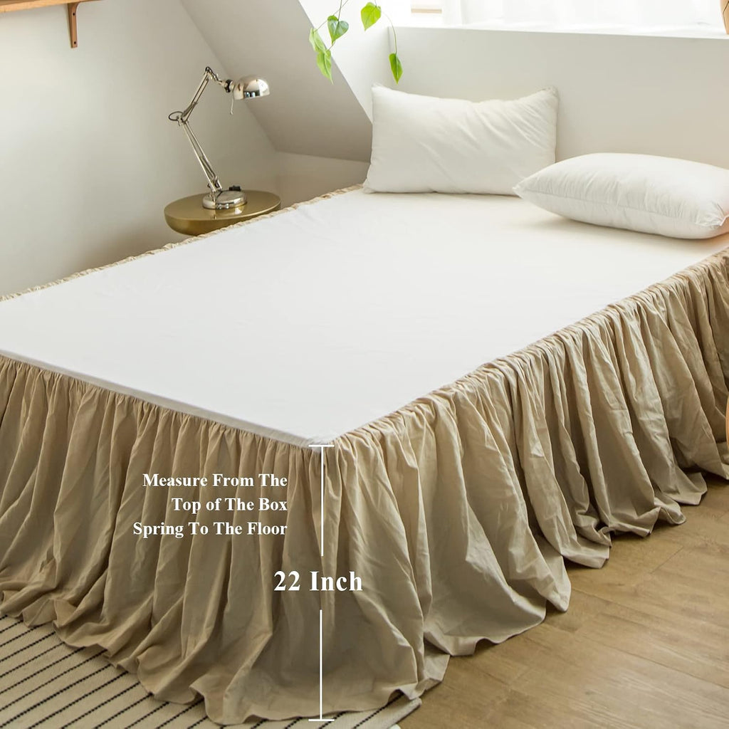 Pleated Frill Linen Blend Farmhouse Bed Skirt
