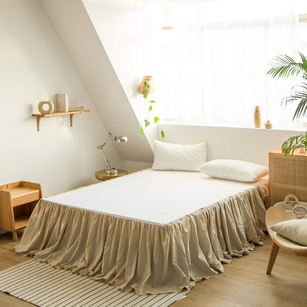 Pleated Frill Linen Blend Farmhouse Bed Skirt