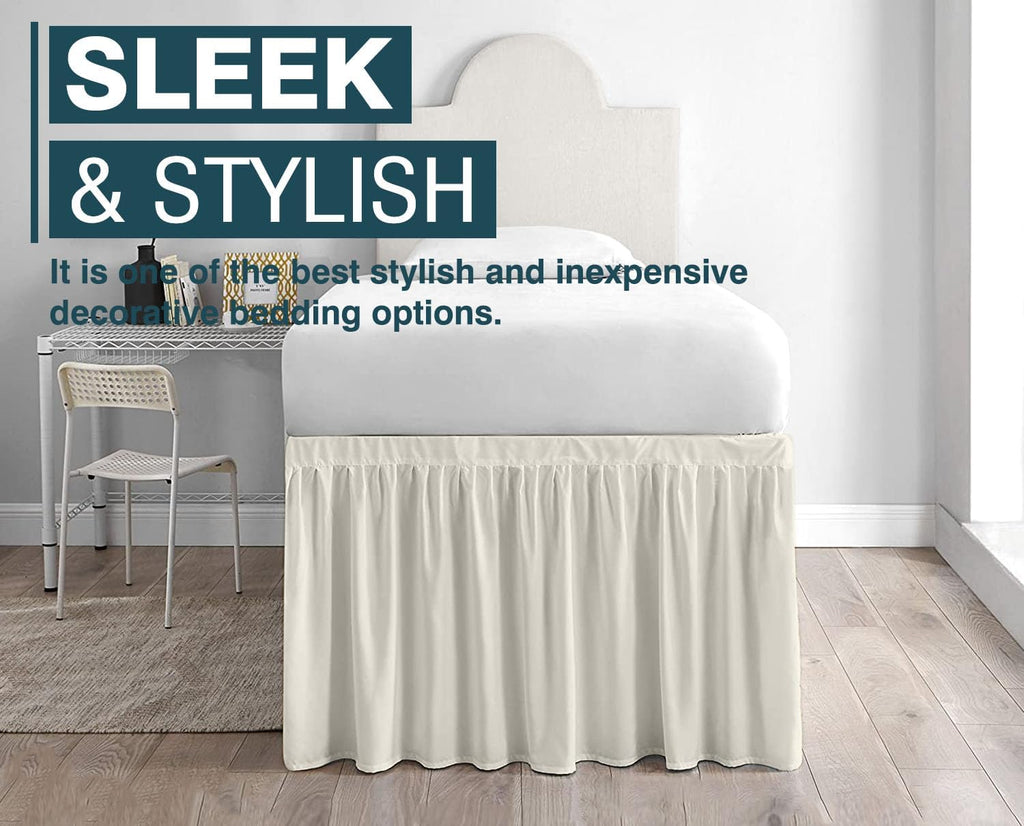 Ivory Twin XL Dorm Long Drop Bed Skirt