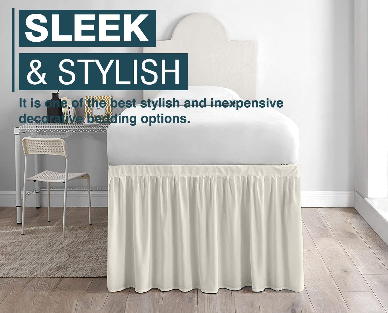 Ivory Twin XL Dorm Long Drop Bed Skirt
