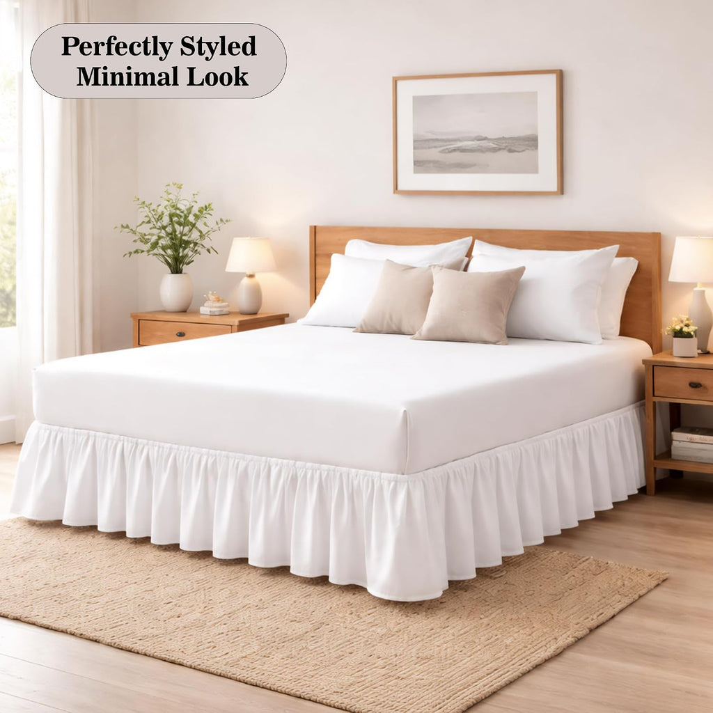 White Ruffled Microfiber Queen Bed Skirt