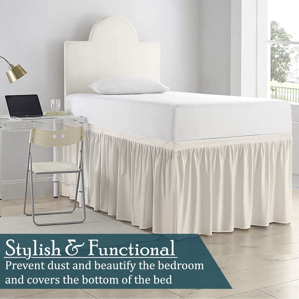 Ivory Twin XL Dorm Long Drop Bed Skirt