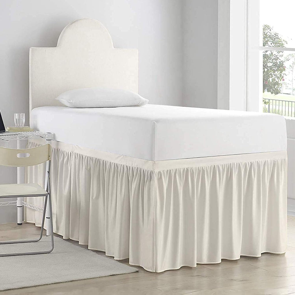 Ivory Twin XL Dorm Long Drop Bed Skirt