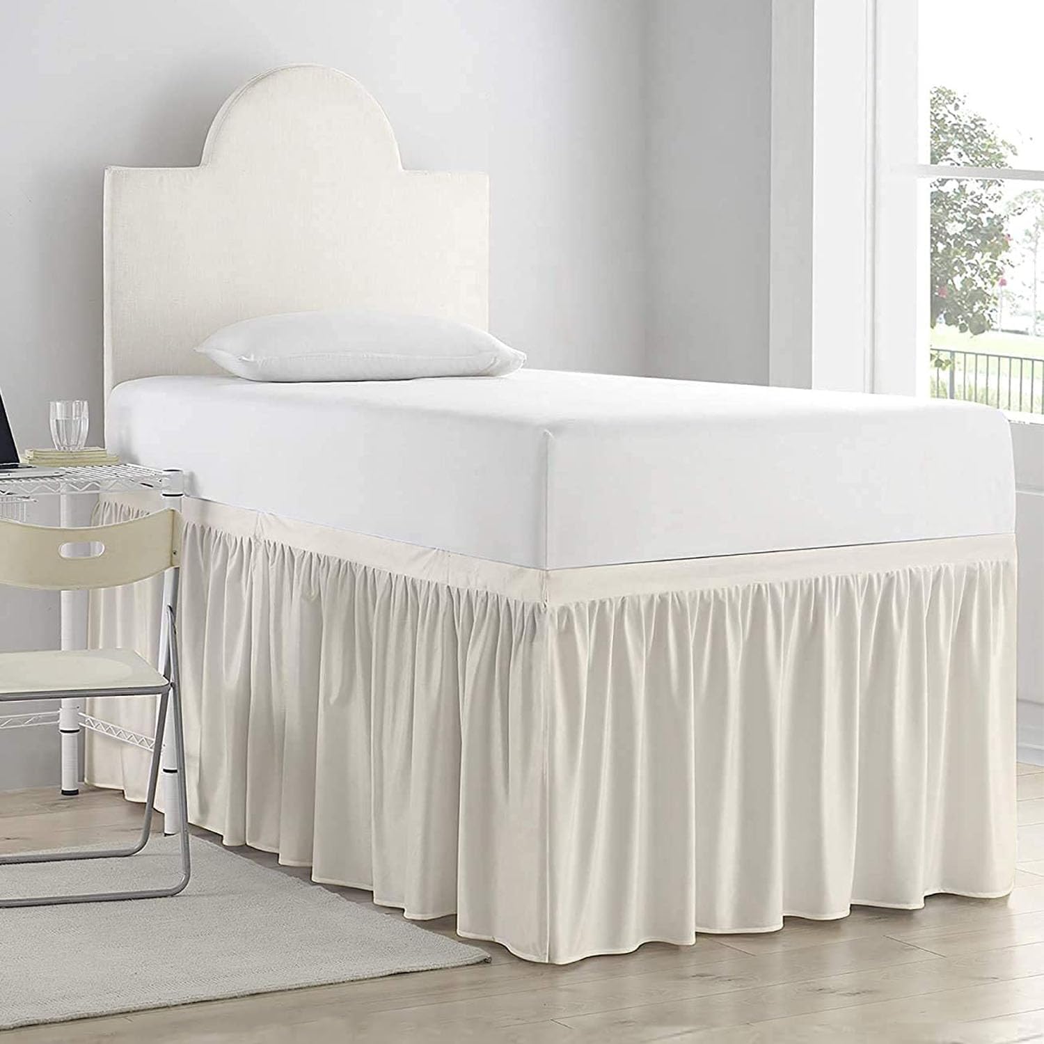 Ivory Twin XL Dorm Long Drop Bed Skirt
