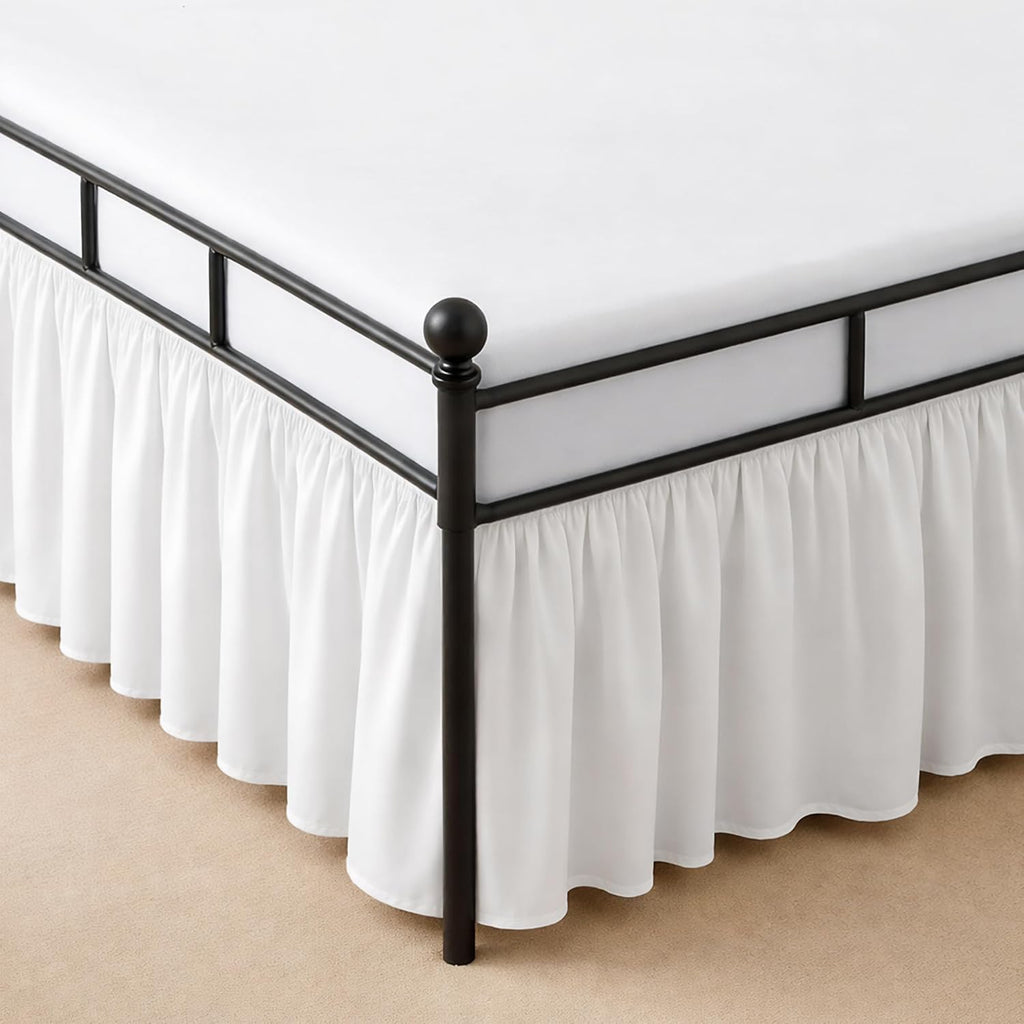 White Ruffled Microfiber Queen Bed Skirt