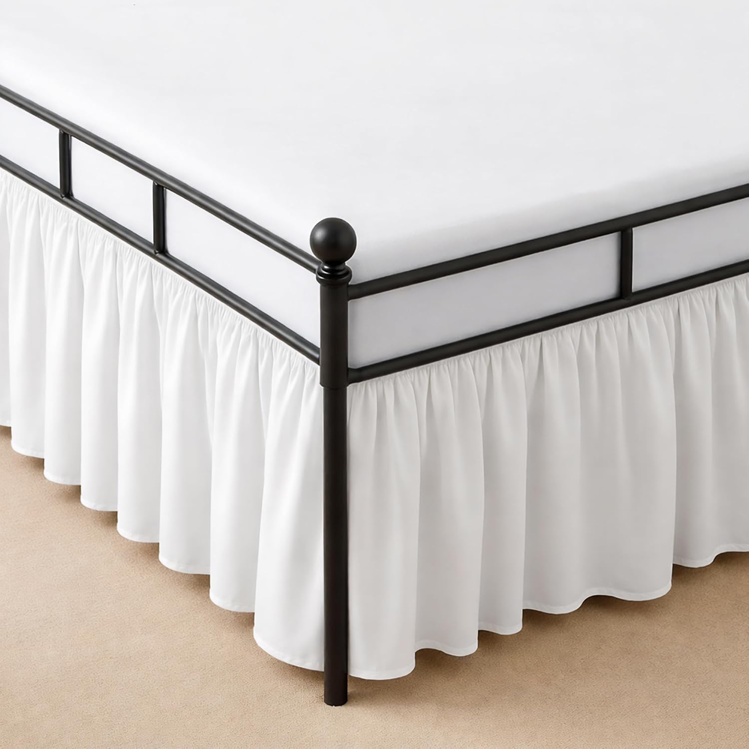 White Ruffled Microfiber Queen Bed Skirt