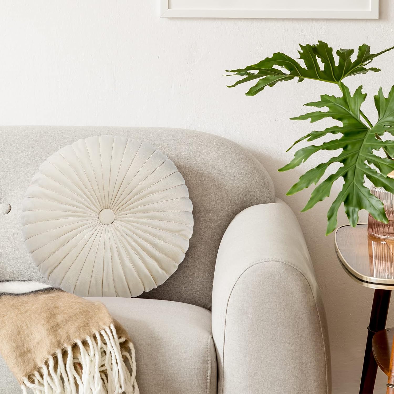 Cream Velvet Round Pumpkin Throw Pillows