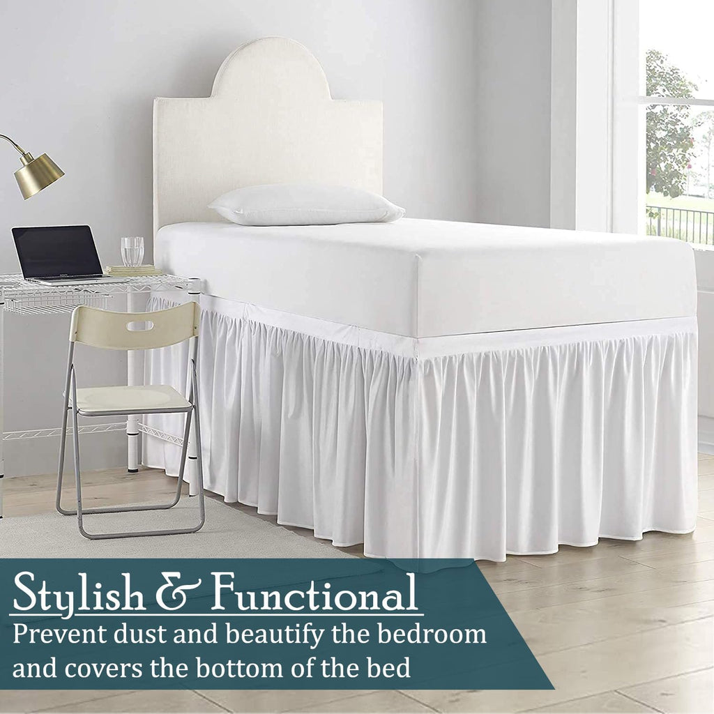White Twin XL Dorm Long Drop Bed Skirt