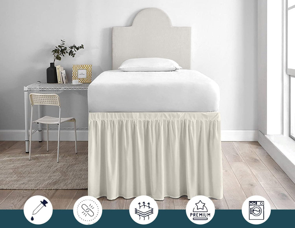Ivory Twin XL Dorm Long Drop Bed Skirt