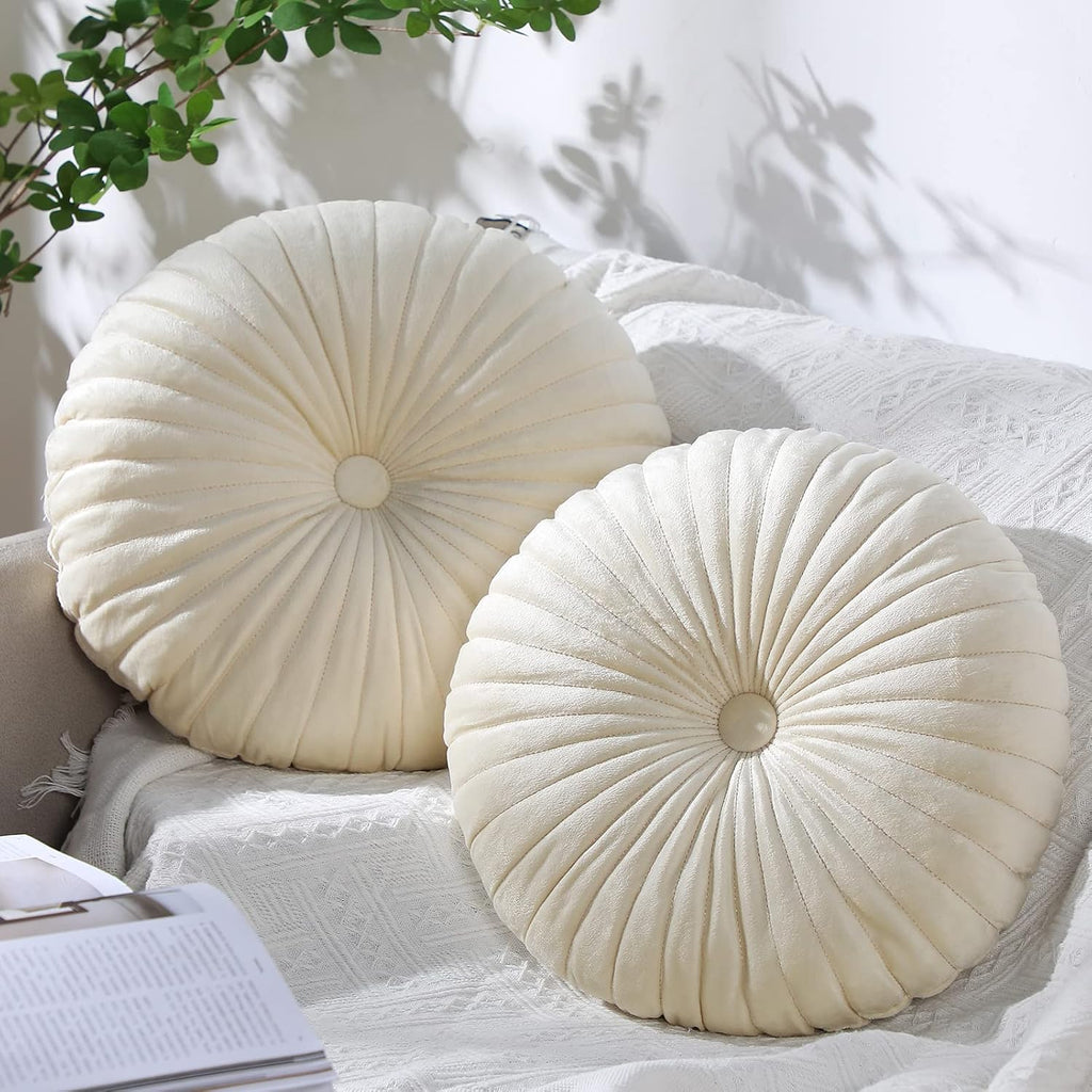 Cream Velvet Round Pumpkin Throw Pillows