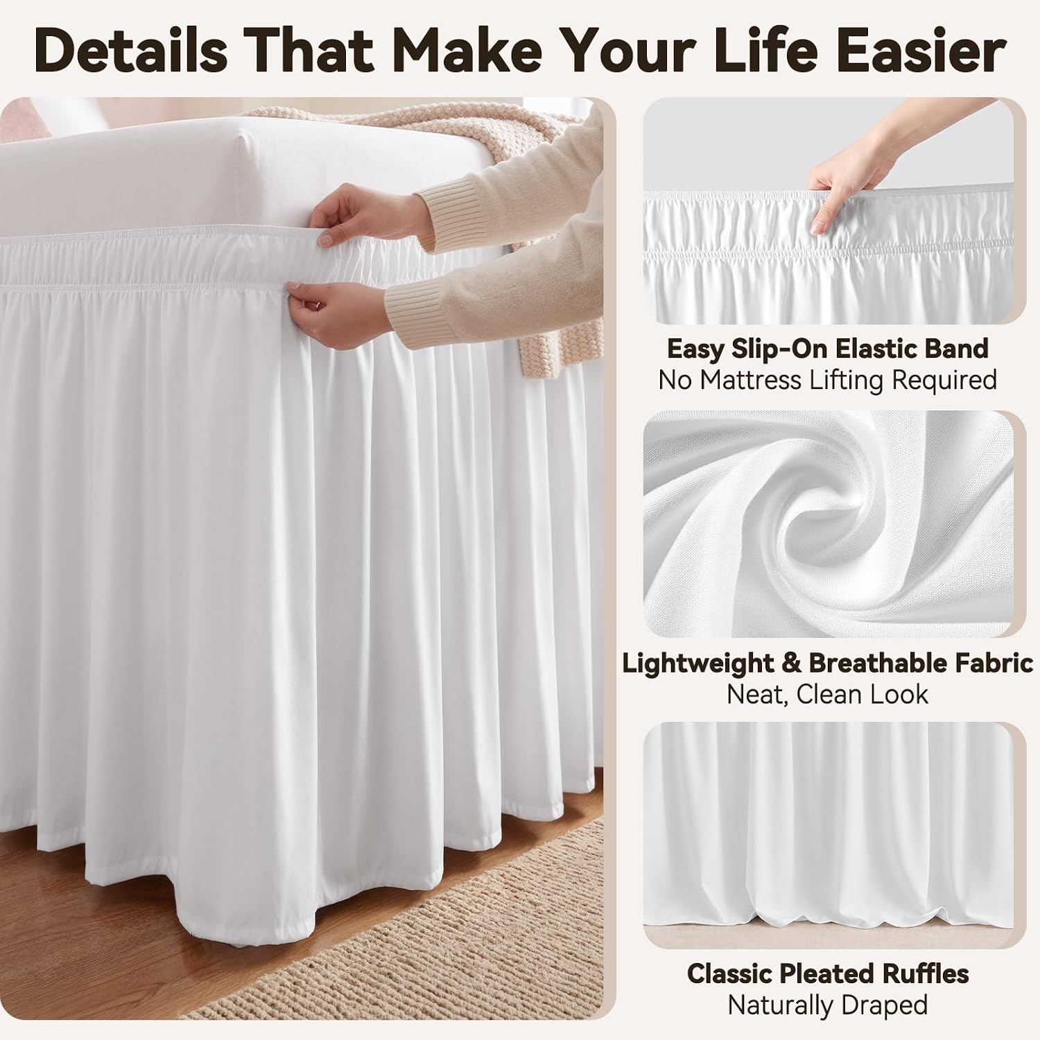 Elastic Wrap‑Around Dorm Dust Ruffle Bed Skirt