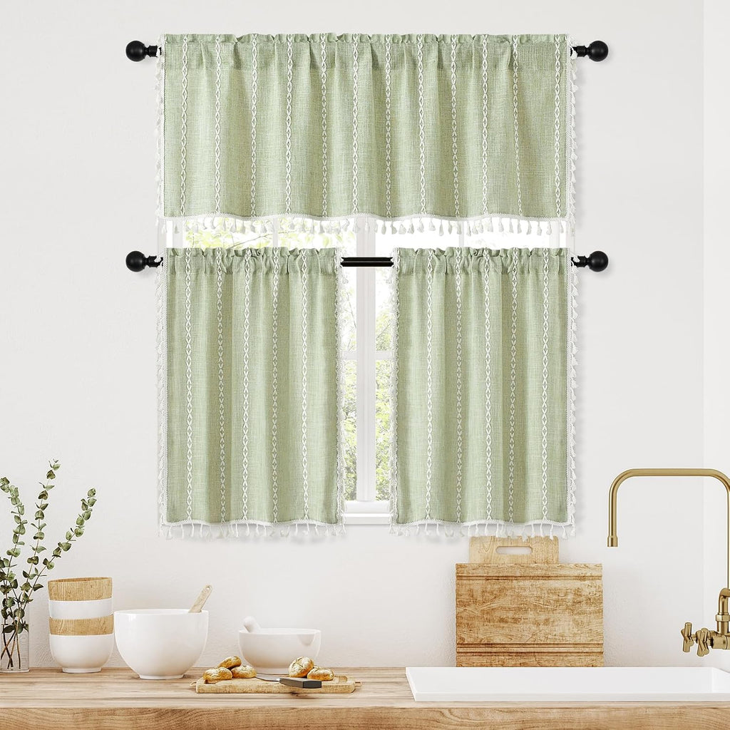 Boho Linen Sage Green Window Valance Curtain