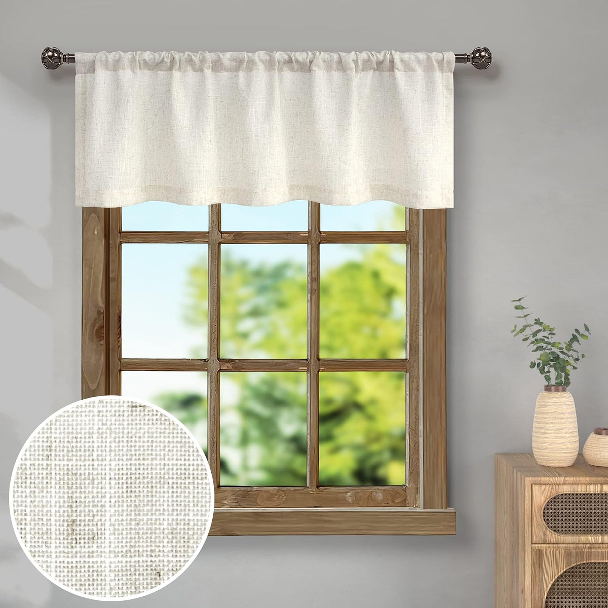 Boho Linen Semi‑Sheer Window Valance Curtain
