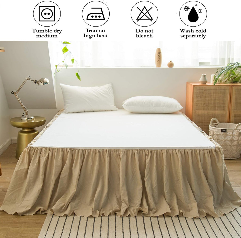 Pleated Frill Linen Blend Farmhouse Bed Skirt