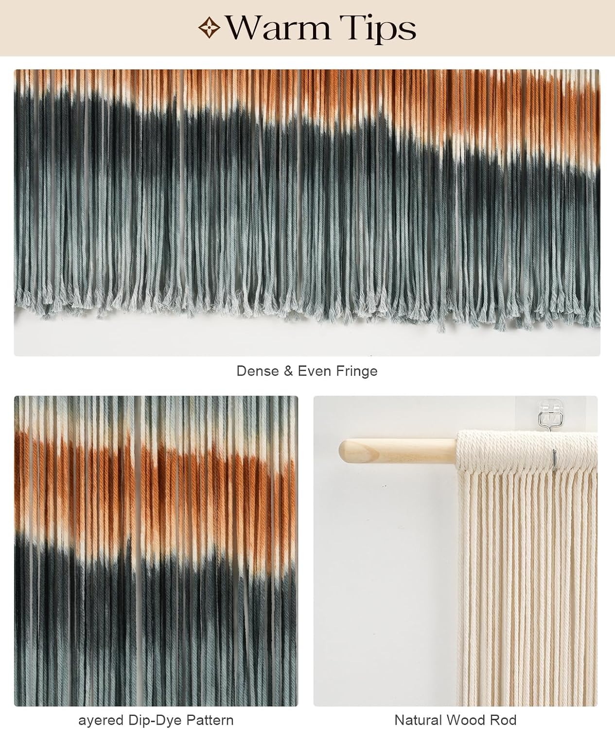 Dip‑Dyed Boho Macrame Wall Hanging Decor