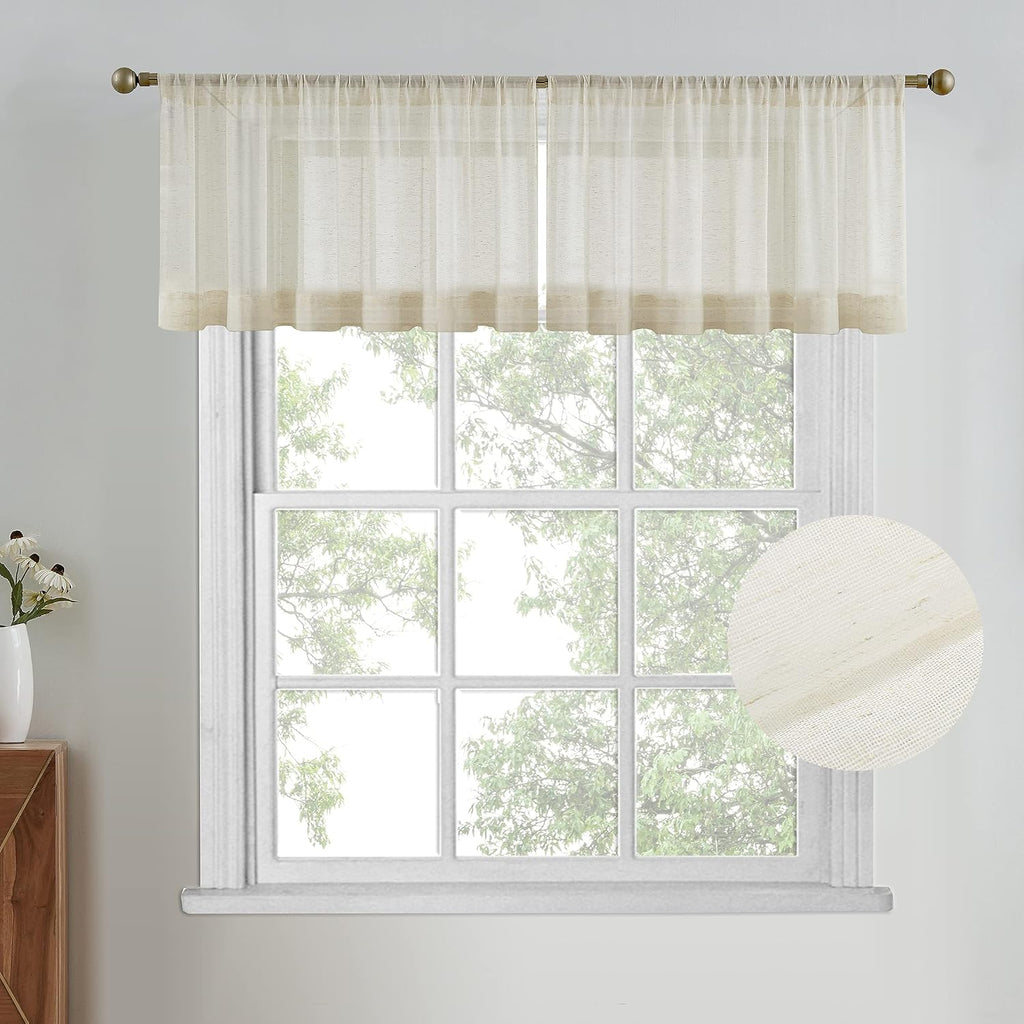 Textured Linen Semi‑Sheer Window Valance Panels