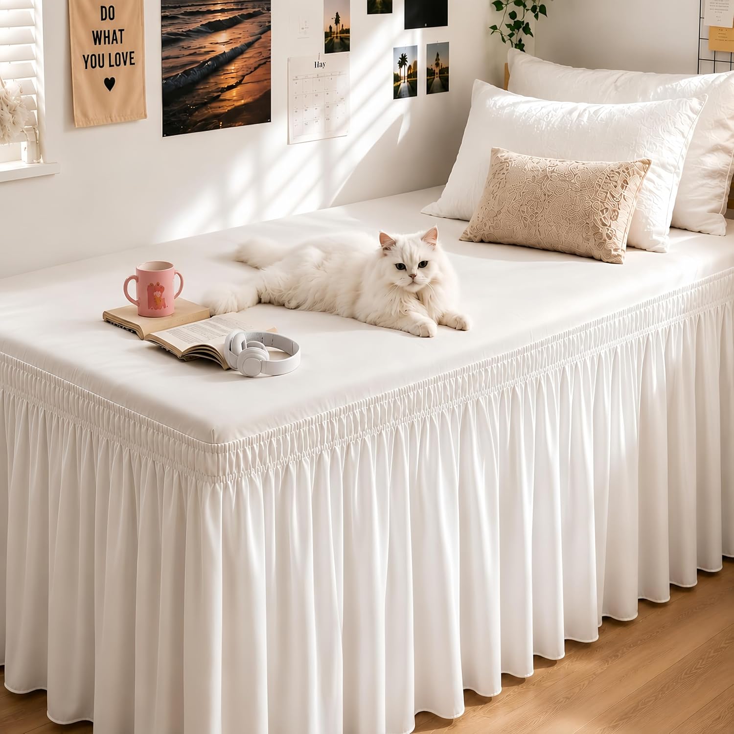 Elastic Wrap‑Around Dorm Dust Ruffle Bed Skirt
